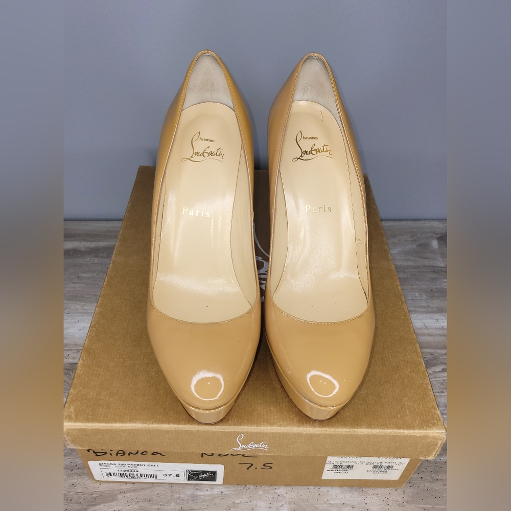 Christian Louboutin Bianca Nude Platform Heels Size 37.5 EU / 7.5 US - Picture 5 of 11